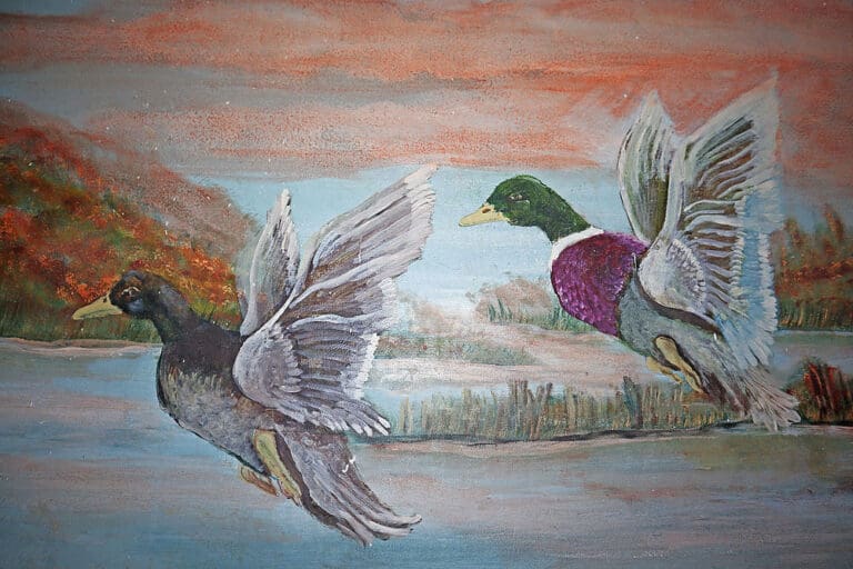 oil painting of 2 ducks flying at dusk - painted by Claire Lee